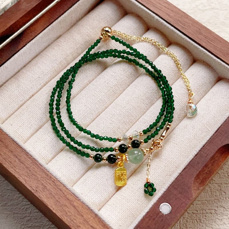 Pulseira Ultrafina De Três Voltas Com Espinélio Verde , Delicada E Cintilante Envoltório Triplo Para Mulheres