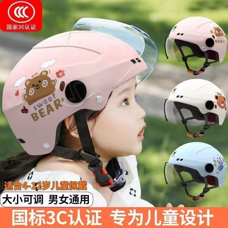 Capacete infantil certificado 3c, motocicleta elétrica, verão, meninos, meninas, Universal, meio capacete, desenho anima