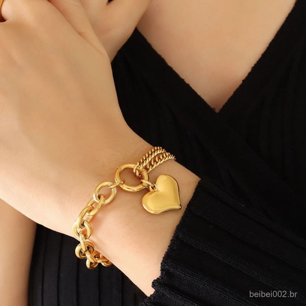 INS Love Pulseira 18K Aço Inoxidável Love Heart Pulseira Amante Não Desaparecerá