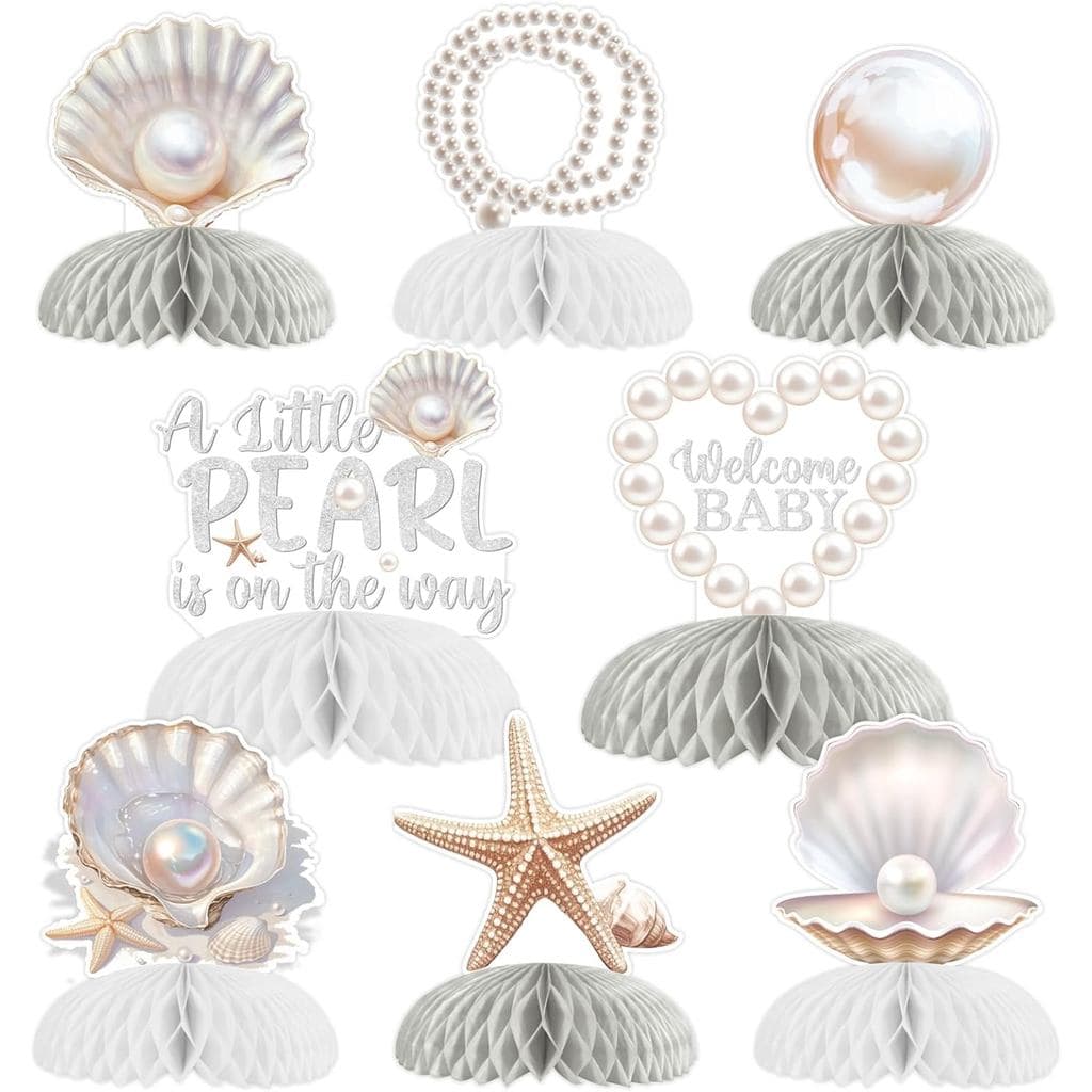 Decorações para Chá de Bebê com Tema de Pérolas 8 Peças Centro de Mesa em Favo de Mel para Chá de Bebê Uma Pequena Pérol