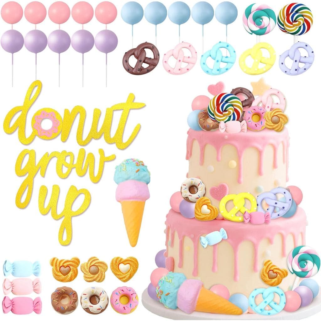 34 Peças de Decorações para Bolo em Forma de Donut, Topper de Bolo de Doce para Festas Infantis e Chá de Bebê