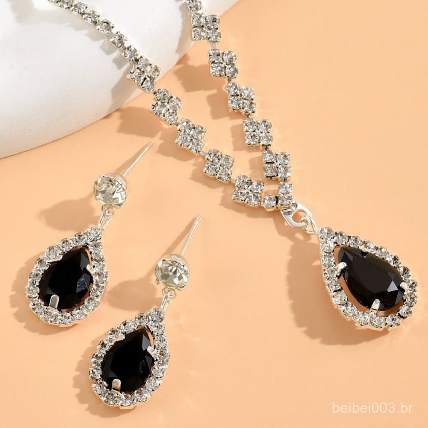 Conjunto De Joias De Strass Em Forma De Lágrima – Colar E Brincos Radiantes Elegante Para Mulhe