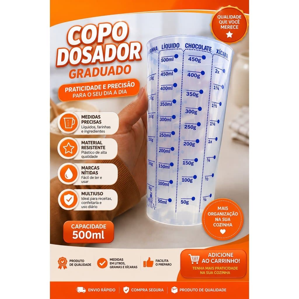 Copo Medidor Dosador De cozinha Plástico 500 Ml