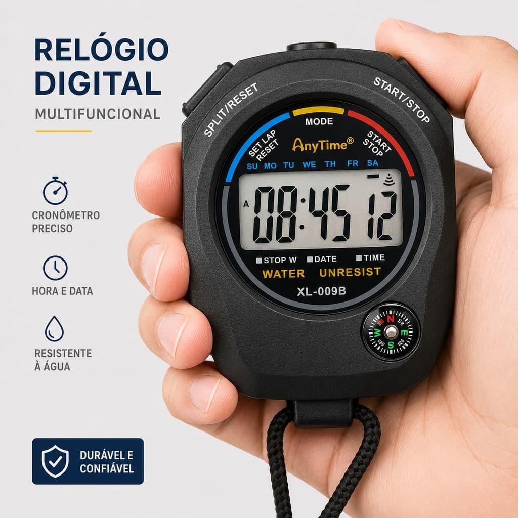 Cronômetro Digital Progressivo De Mão Alarme Relógio Com Corda Temporizador Esporte Estudo Esportivo