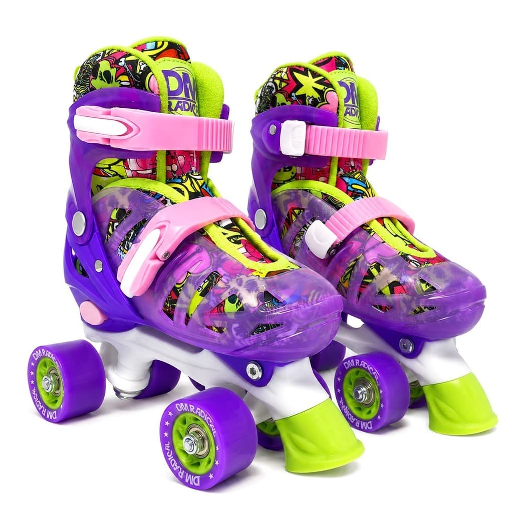 Patins Quad Roller Infantil Ajustável Roxo 4 Rodas Com Freio Frontal Para Iniciantes