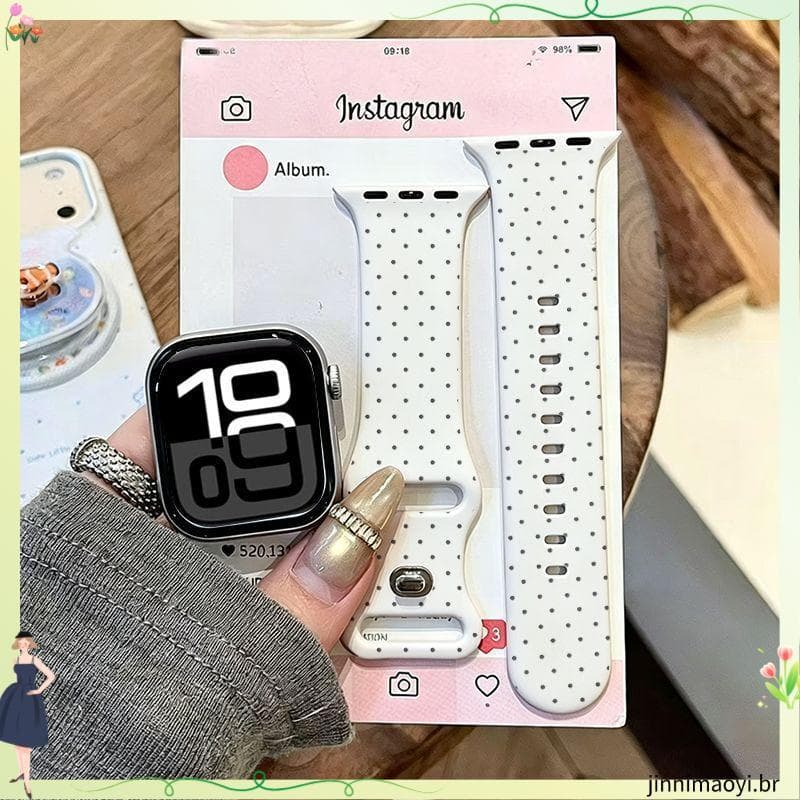 Bolinhas pretas adequadas para pulseira de relógio Apple iwatchsS 11/10/9 Silicone AppleUltra3 White SE