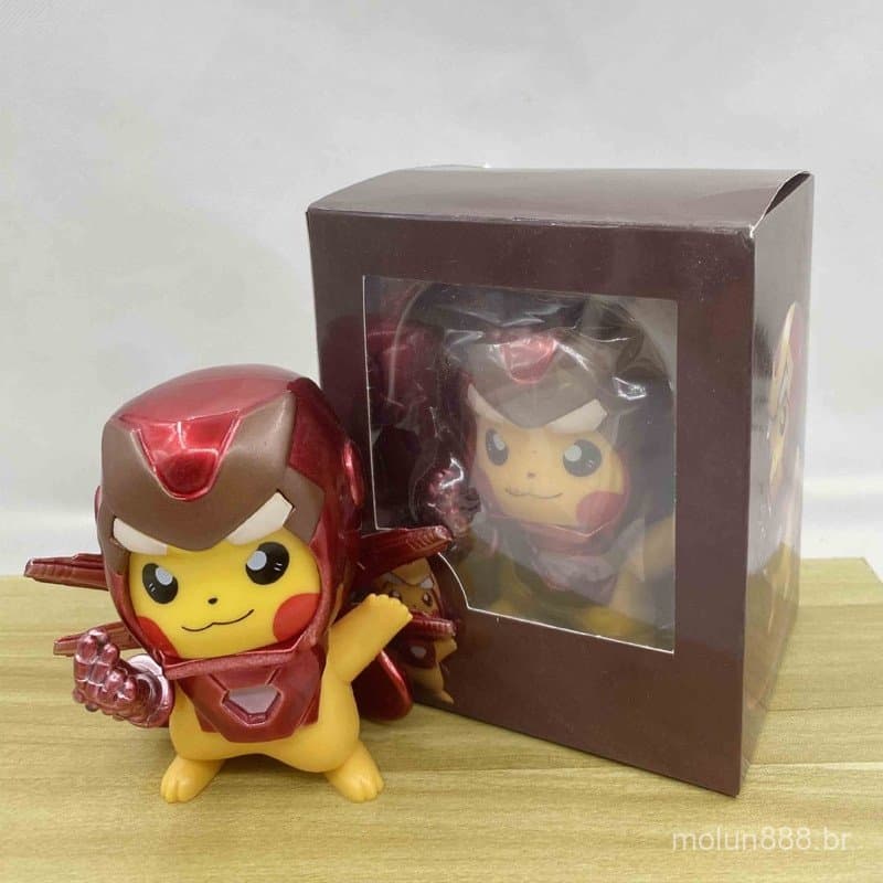 Figuras de Ação Anime Pokémon Pikachu Cosplay Marvel Os Vingadores Homem de Ferro Versão Q 202510cm, Modelo em PVC, Brin