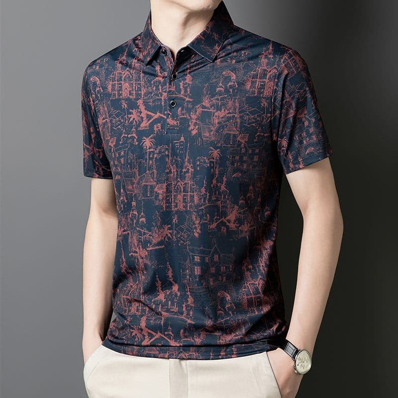 Woodpecker 2025 verão novo estilo masculino gola polo manga curta moda tendência impressa lapela Plus Size topo20260729