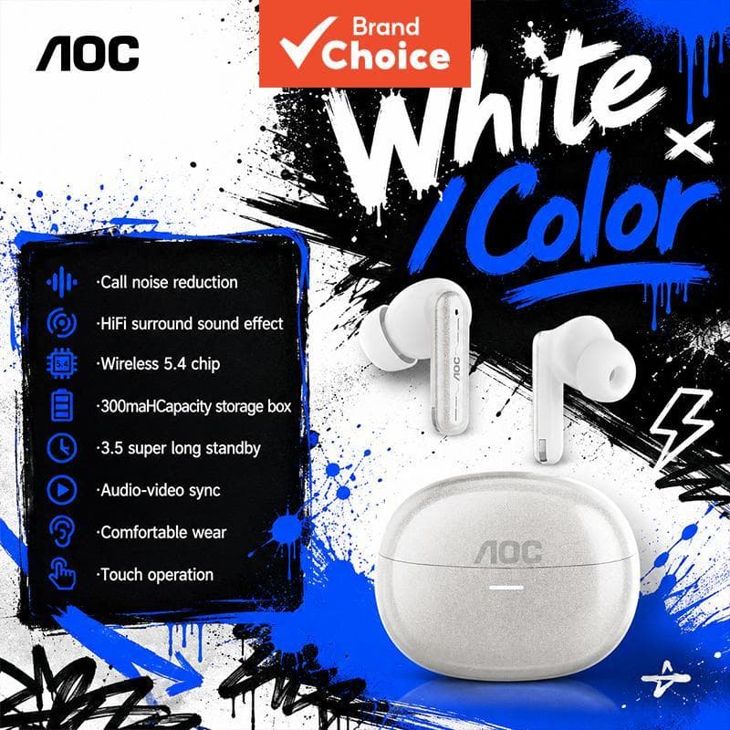AOC ACT4615 Fones de Ouvido TWS Sem Fio, Fones de Ouvido para Todas as Cenas, Fones de Ouvido com Microfones, Chamadas