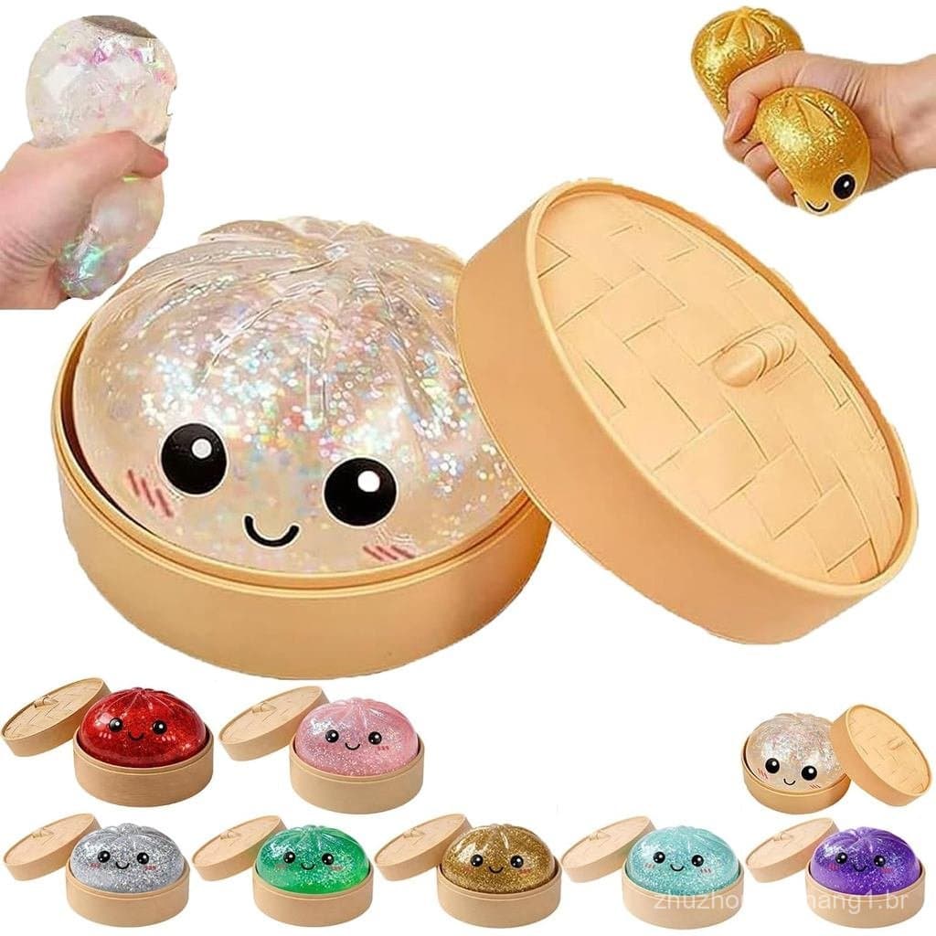 Dumpling Squishy, Caixa de Dumplings Misteriosos com Glitter, Brinquedo Squishy de Dumpling, Massa de Descompressão Maci