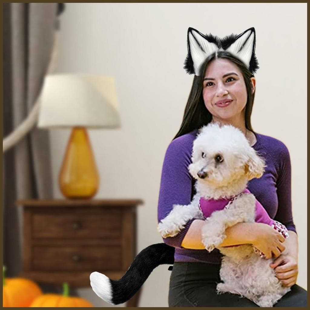 Lobo Bandana E Cauda Conjunto Festa De Halloween Feminino Cosplay Acessórios Orelha Luvas Animal Vestir-Se sentanebr