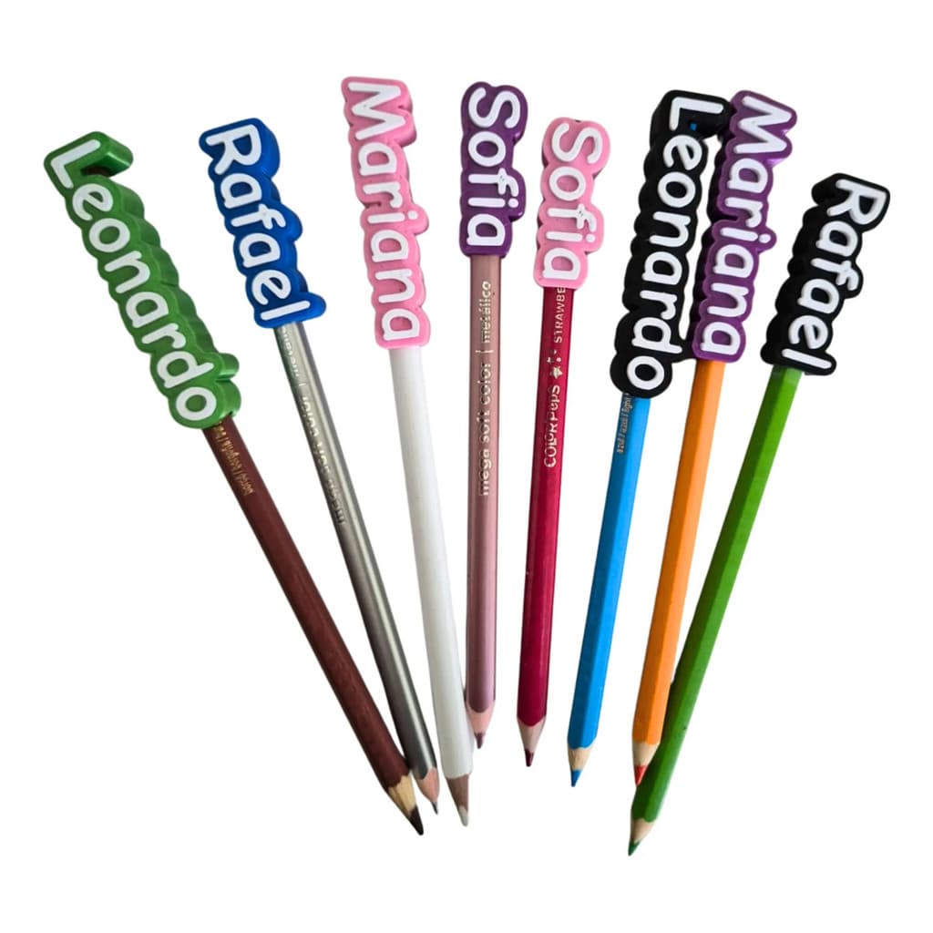 Kit 4 Ponteiras Para Lápis Escolar Com Nome Personalizado