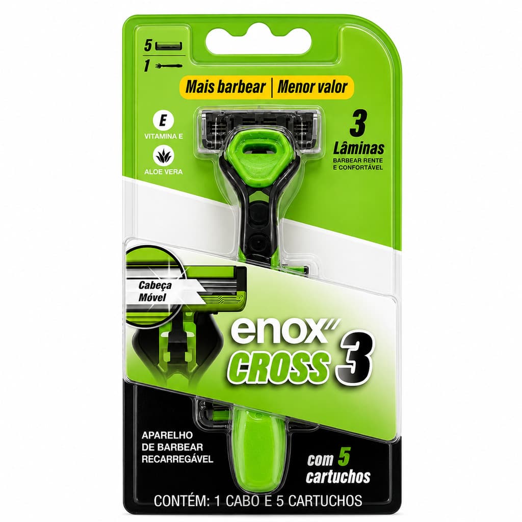 Aparelho de barbear enox cross3 3 laminas e 5 cargas