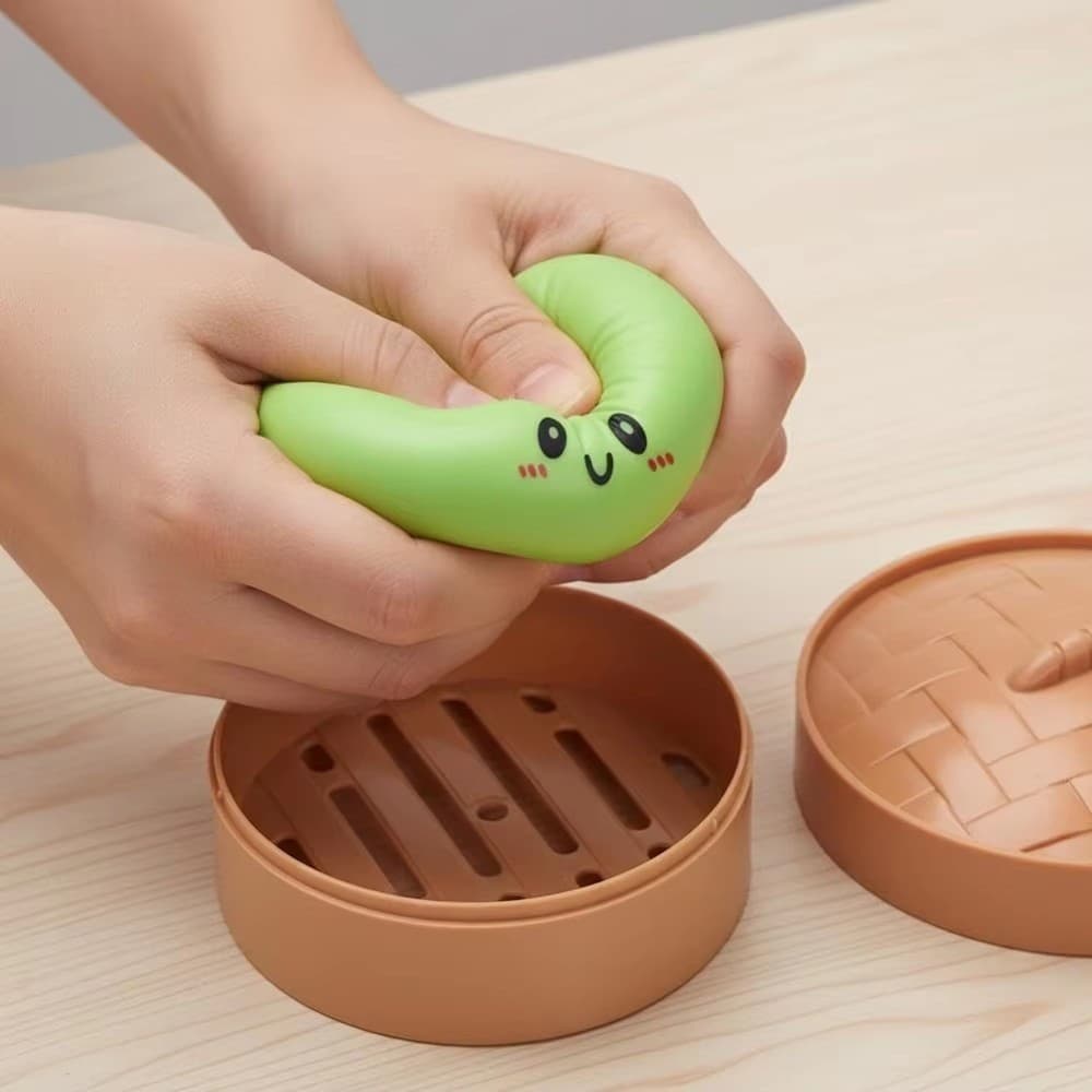 Squishy De Pão De Pectina De Rosto Fofo-Bolinho De Vapor Para Alívio Do Estresse E Brinquedo De Apertar