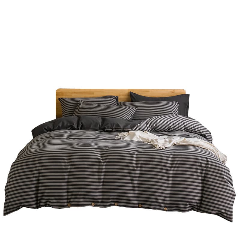 Jogo de lençol de algodão lavado de cor sólida, quatro peças, para cama de solteiro, ideal para dormitórios estudantis.
