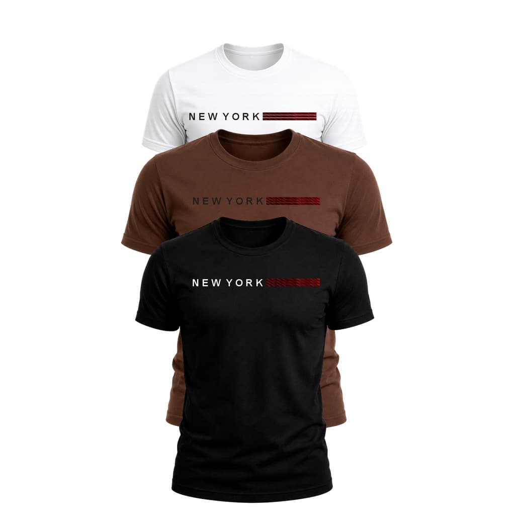 Kit 3 Camisetas Masculinas New York Algodão Premium Camisa Básica Casual Estilo Streetwear Confortável Unissex