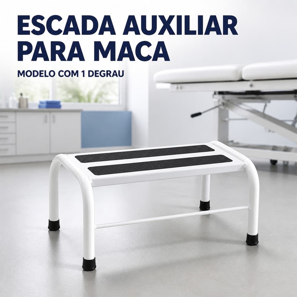 Escada para Maca 1 Degrau Antiderrapante com Estrutura Tubular para Clínicas Consultórios e Estética