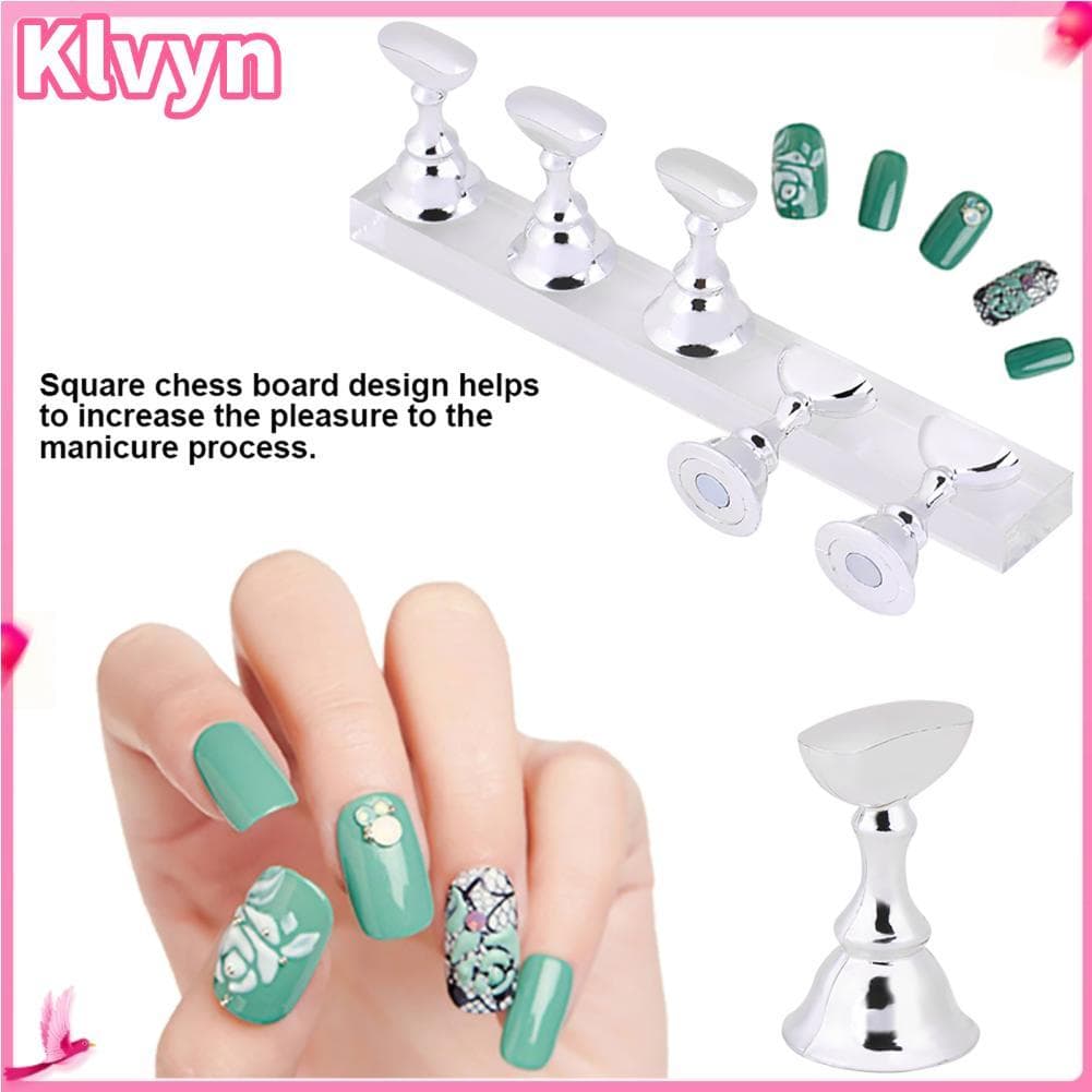 Klvyn-br Nail Art Display Stand Holder 5 unidades conjunto de prática de ponta magnética com design de tabuleiro de