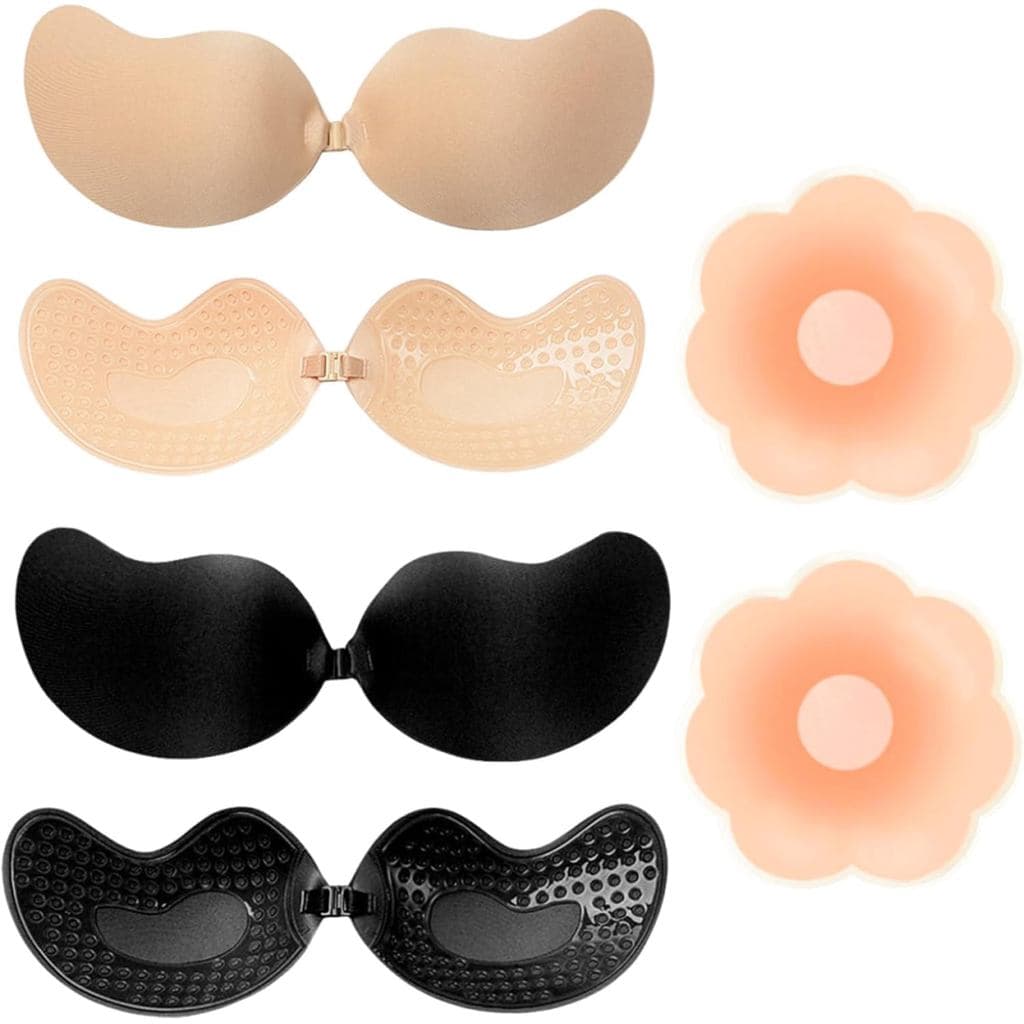 JoanofArc Strapless Sticky Push-Up Bra,Adhesive Bra Strapless Sticky Invisible, Push up Silicone Bra Reusable Nipple Cov