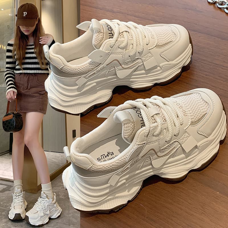 Tênis Femininos de Sola Grossa Respirável para Esportes Casuais Estilo Primavera e Outono