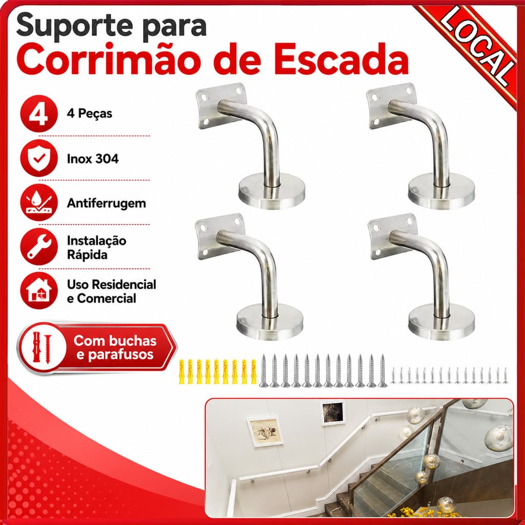 Conjunto de conector de corrimão de escada de aço inoxidável para apoio de braço de corredor de varanda