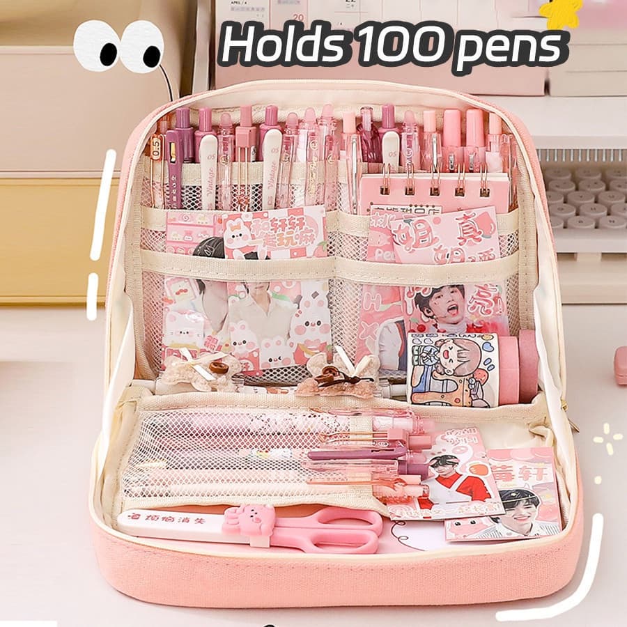 Estojo de Lápis de Grande Capacidade, Bolsa de Maquiagem Kawaii, Material Escolar e de Escritório