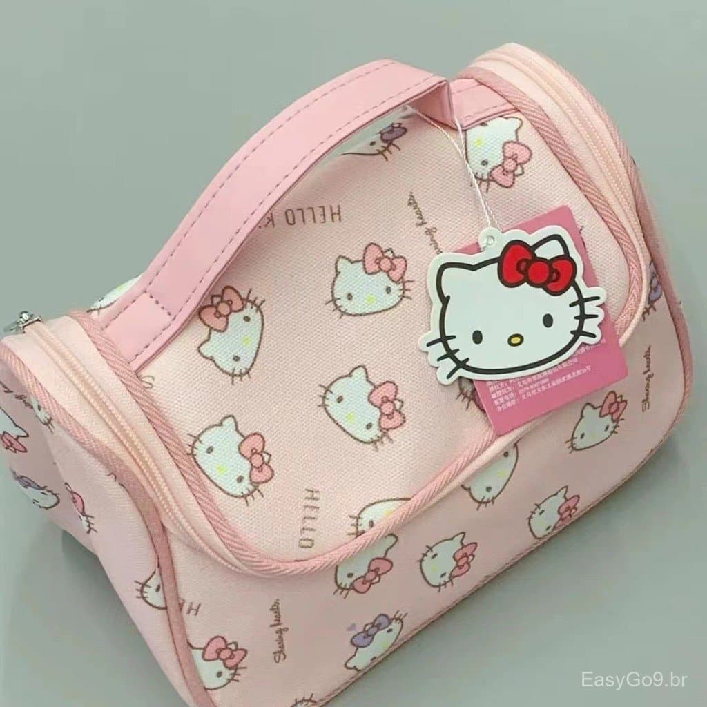 Bolsa De Cosméticos Hellokitty De Grande Capacidade Higiene Pessoal Fofa De Desenho Animado Armazenamento Portátil Para