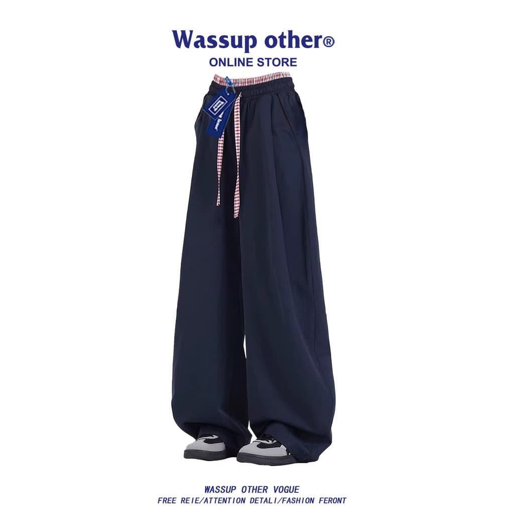 WASSUP OUTRO Calça masculina americana de seda gelada verão solta de secagem rápida reta perna larga calça Casual mascul