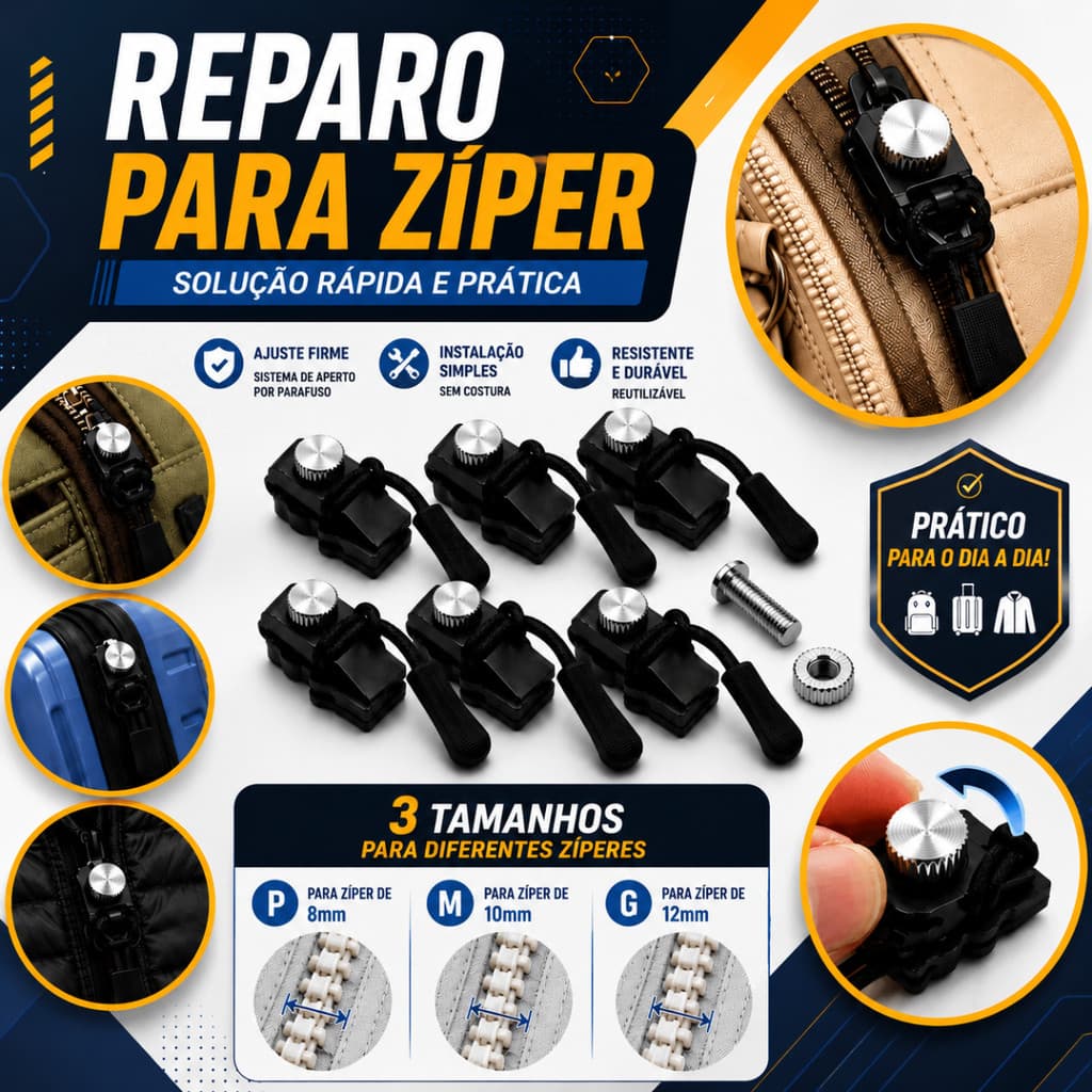 Zíper Reparo Tamanho PMG Universal Conserto Instantâneo Sem costura Prático