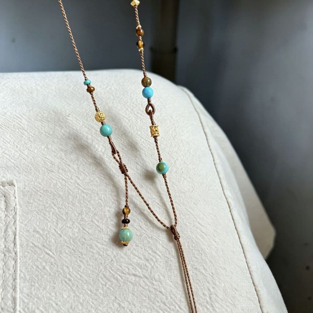 Novo estilo chinês imitação turquesa colar corda trançada Retro estilo chinês turquesa Jade colar Universal cordão202608