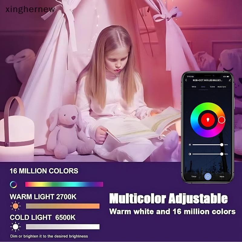 xinghernew E27 LED Lâmpada Inteligente RGB Para Tuya WiFi/APP Controle Ampola Regulável 220V Quarto Doméstico De Ajustáv