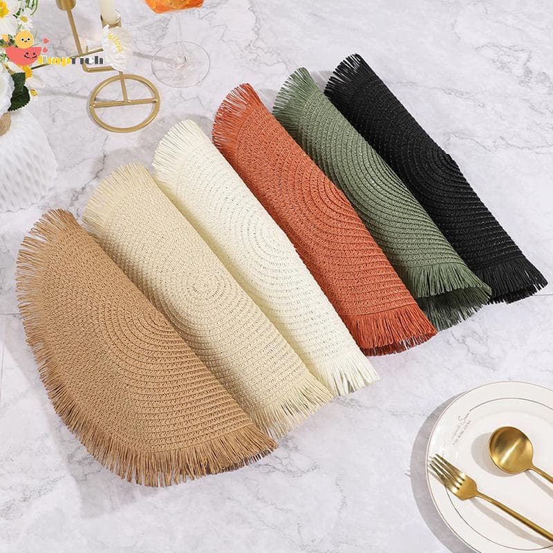 EMCH > Rodada Trançada Placemats Franja Tapetes De Mesa De Papel Tecido À Mão Antiderrapante Isolamento Lugar Esteiras X