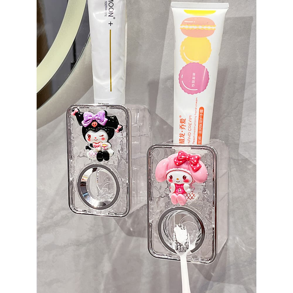 Espremedor automático de pasta de dente para banheiro, montado na parede, sem perfuração, bonito desenho animado, Kuromi