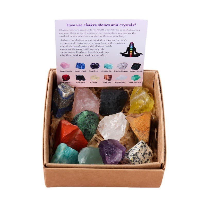Venda quente cristal Natural pedra áspera Yoga conjunto de pedra ametista citrino rosa cristal cura ornamentos pedra cri
