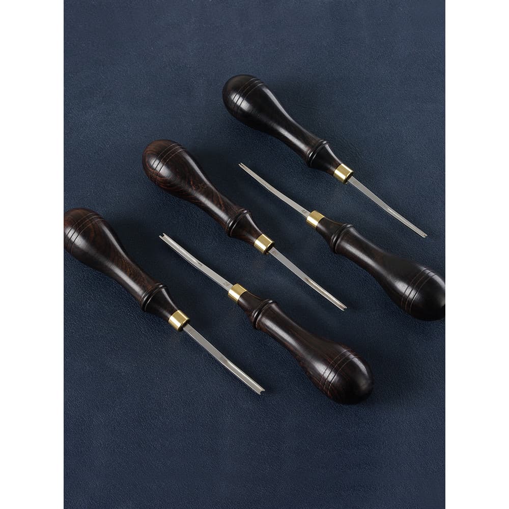 Cortador de borda de couro com cabo de ébano, estilo americano, cabeça reta, feito à mão, couro curtido vegetal, corte d