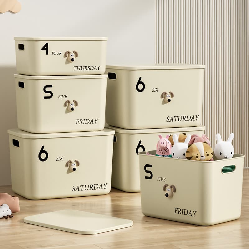 Coreia Locknows estilo creme caixa de armazenamento de grande capacidade quarto com tampa caixa organizadora lanche cons