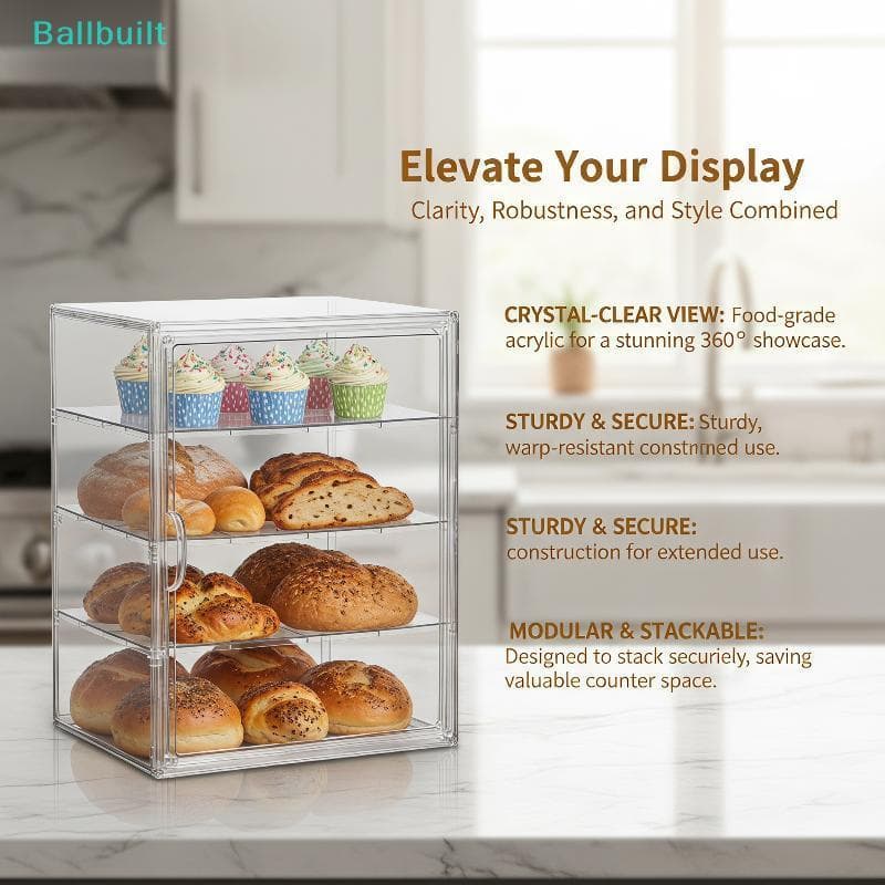 [BLU] Vitrine De Pão À Prova De Poeira De Grande Capacidade , Plástico De Qualidade Alimentar De 1/2/3/4 Camadas Para Or