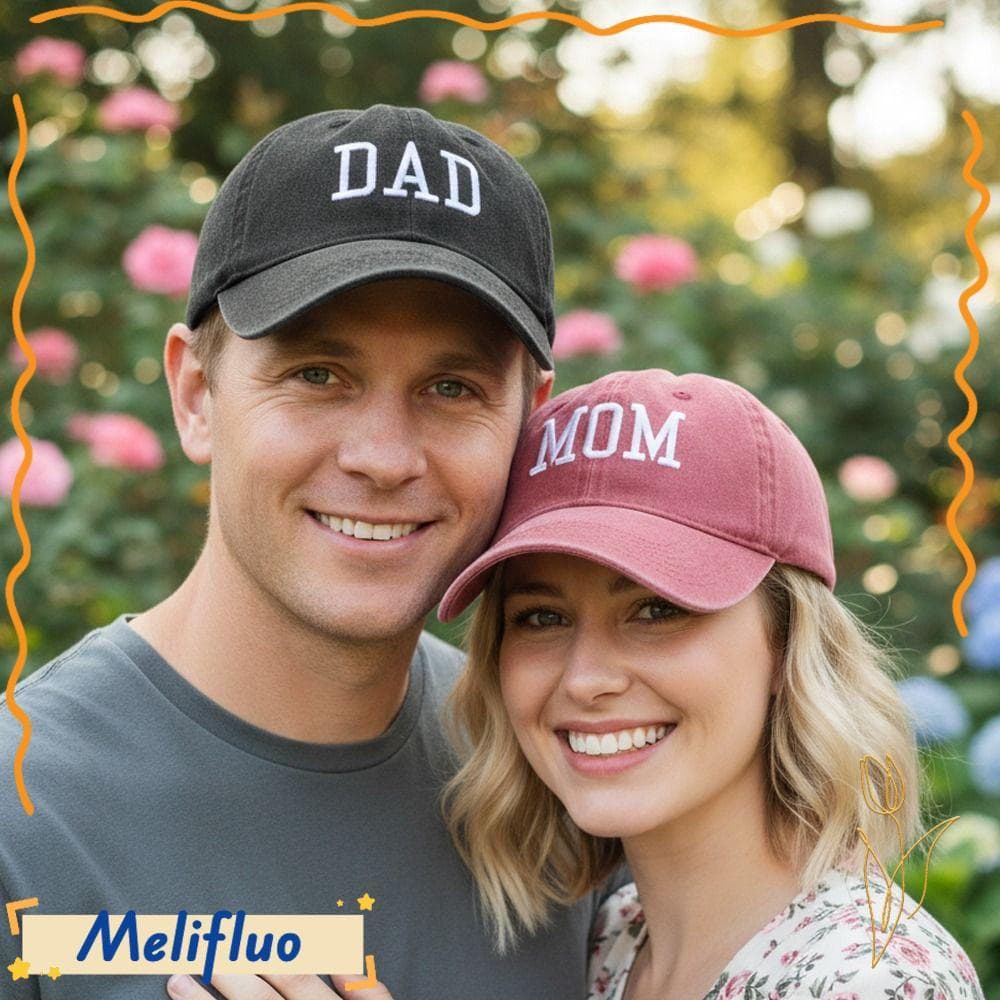 Boné De Beisebol Melifuo , Casal Ajustável Bordado DAD MOM , Chapéus De Algodão Lavado Para Homens E Mulheres