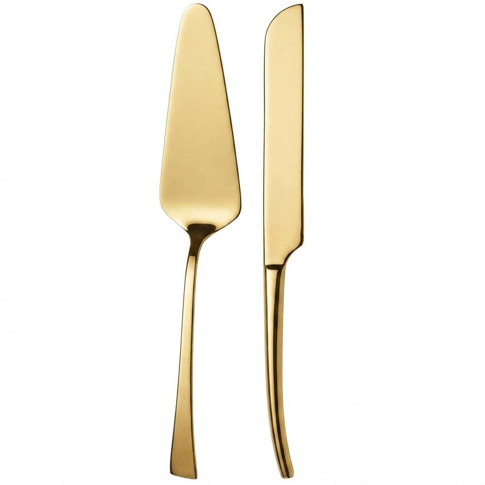 Cj Espátula e Faca para Bolo/Doces em Aço Inox Berna Dourado 24,5/32cm Wolff
