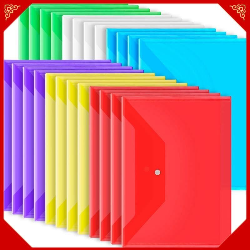 Envelopes Plásticos De 24 Pacotes Com Fecho De Pressão , Pastas De Arquivo De Plástico Para Documentos Transparentes A4