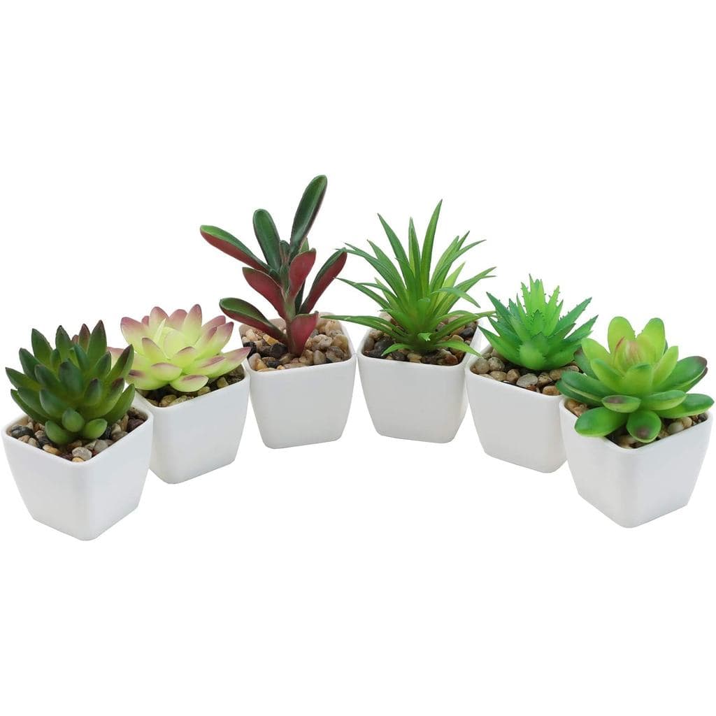 Mini Plantas Artificiais Nubry em Vasos de Cerâmica com Pequenas Suculentas, Plantas Artificiais Realistas Variadas para