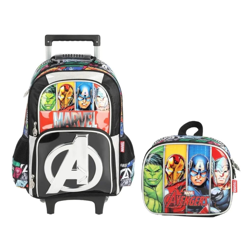 Kit Mochila Rodinhas Escolar Lancheira Avengers Vingadores