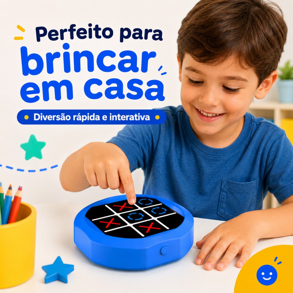 Brinquedo Educativo Jogo Da Velha Eletrônico Com Luzes Interativo Recarregavel 3 em 1 UBS Azul