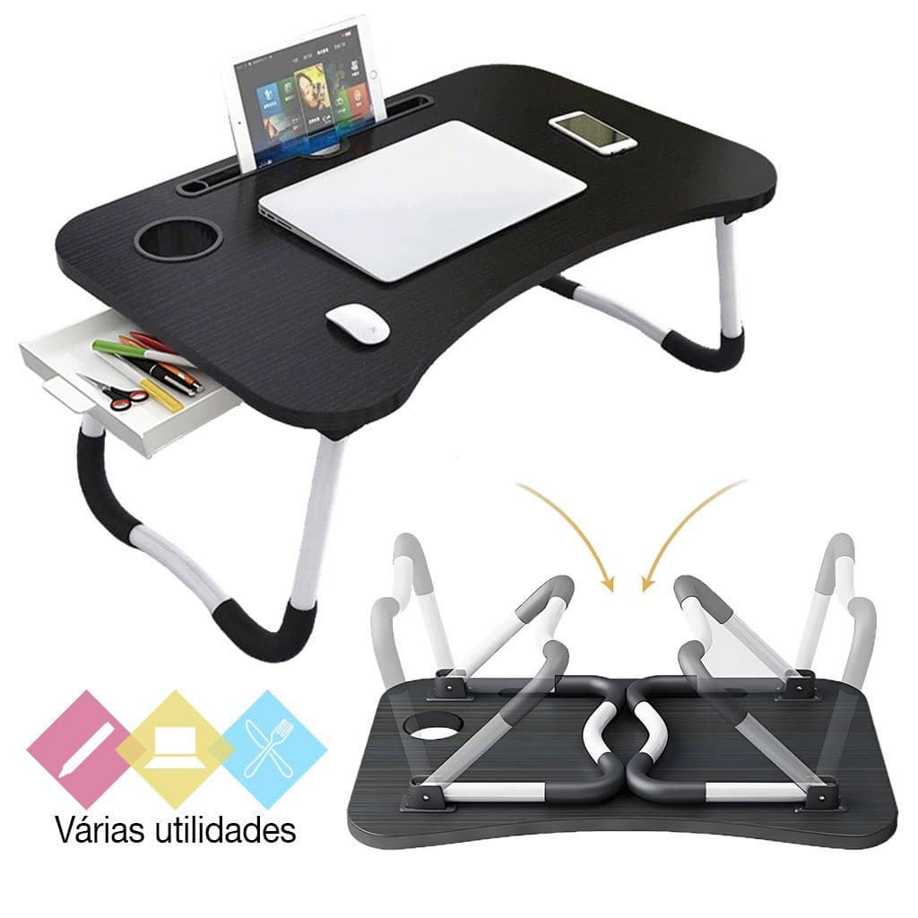 Mesa Para Notebook Portátil Dobrável Articulada em Mdf Suporte para Laptop Cama Estudo Porta Tablet