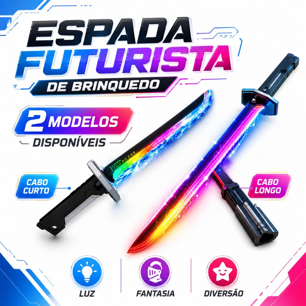 Espada de Luz LED Futurista Infantil Brinquedo 2 Modelos Cabo Curto e Longo para Fantasia Aventura Presente Criativo