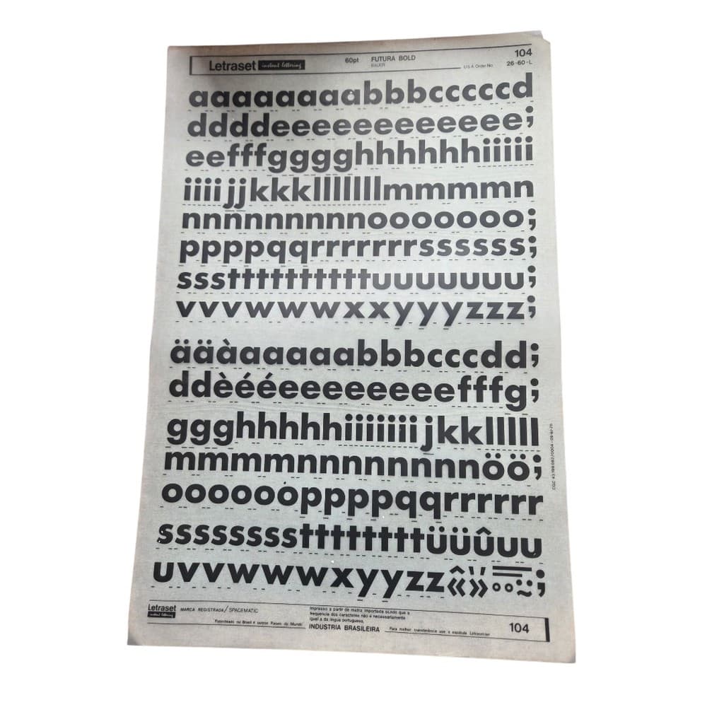 Folha Letraset 25 X 38cm Decalque Letras Altura 15.5cm 104