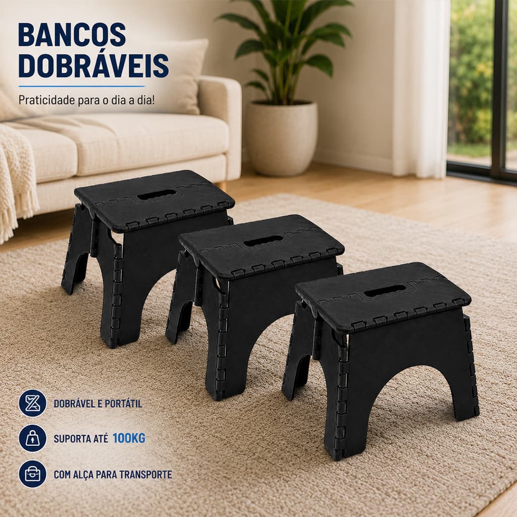 Banqueta Banquinho Dobrável De Plástico Até 100 Kg Resistente Para Viagem Acampamento