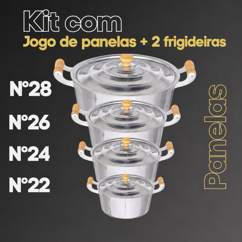 Conjunto de Panela em Aluminio Batido fundido grosso Nº22 a 28 / LINHA PREMIUM GRANDE. Jogo de panelas para sua cozinha