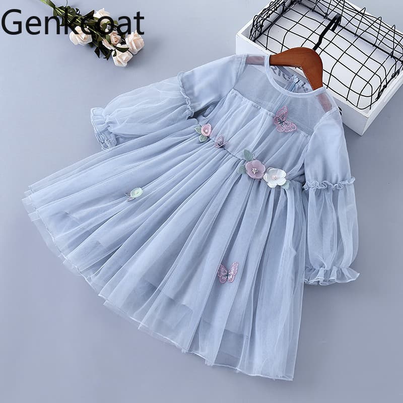 Primavera estilo crianças vestido de gaze vestido de princesa manga comprida gaze saia meninas Super fada senhora Pettis