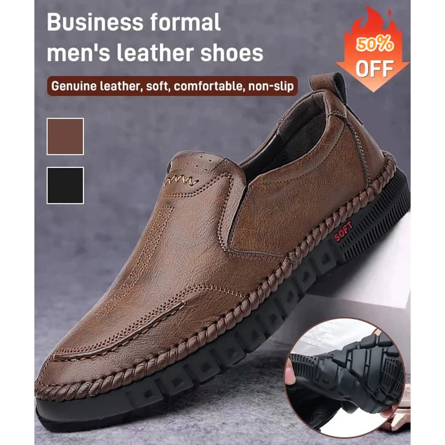 [Costura Manual Exclusiva] Sapatos masculinos slip-on de couro genuíno, costurados à mão, para o novo estilo casual de n